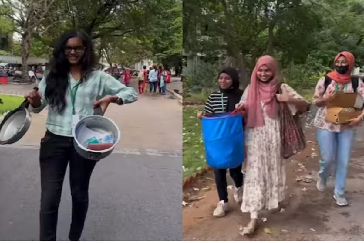 VIDEO - बॅगऐवजी कुकर-सूटकेसमधून पुस्तकं घेऊन जात आहेत कॉलेज विद्यार्थी; नेमकं प्रकरण काय?