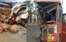 छ. संभाजीनगरमध्ये ट्रक आणि बसचा भीषण अपघात, क्रेनने मृतदेह काढण्याची वेळ