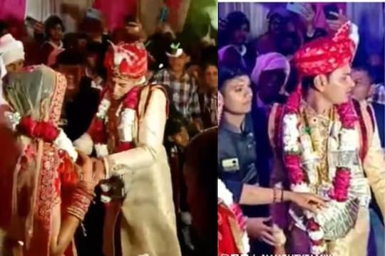 नवरीला वरमाळा घालताच इतका घाबरला की स्टेजवरच मागे पळाला नवरदेव; पाहा नेमकं काय झालं? VIDEO