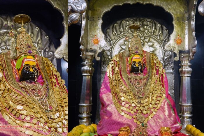 देवीच्या मुर्तीसमोर आंबा आणि इतर फळांची आरास मांडण्यात आली.