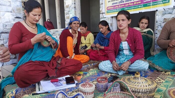 ग्रामीण स्त्रिया घरातील कामे उरकून जंगलातून पालापाचोळा गोळा करतात आणि नंतर त्याच्या वस्तू बनवतात.