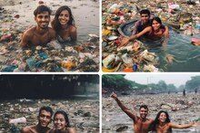 खरंच की काय? कपलचं नाल्यात रोमँटिक फोटोशूट; फोटो व्हायरल, सर्वजण शॉक