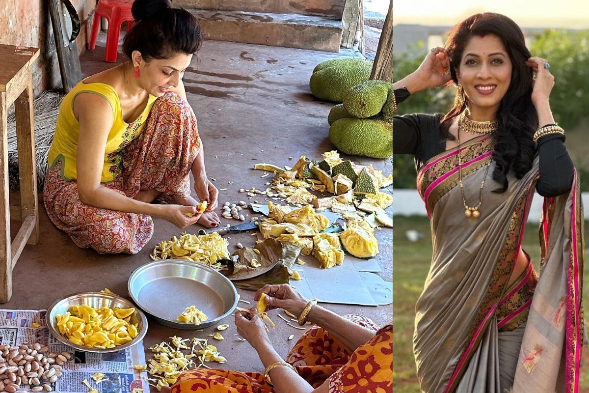 अभिनेत्री माधवी निमकरनं मारला फणसावर ताव