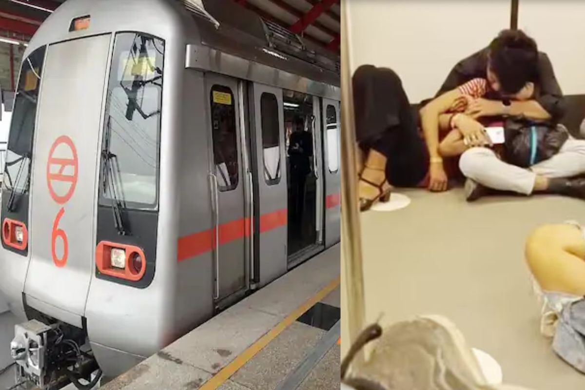 कपलचा मेट्रोमध्ये रोमान्स