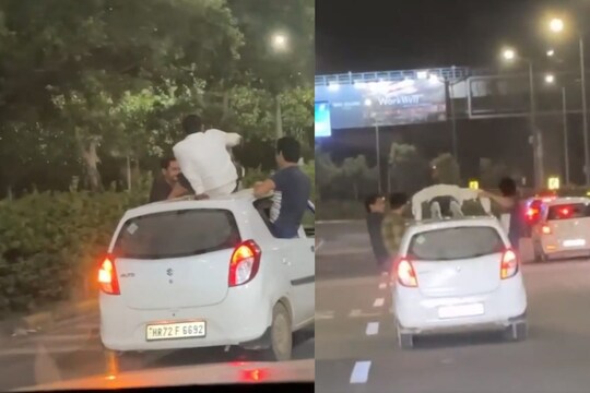धावत्या कारच्या छतावर Push-Ups 