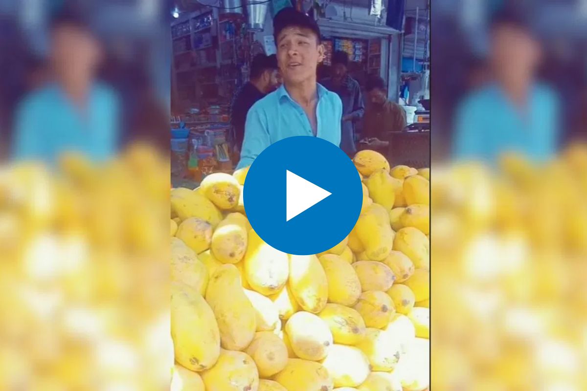 व्यक्ती हटके स्टाईलमध्ये विकतेय आंबे