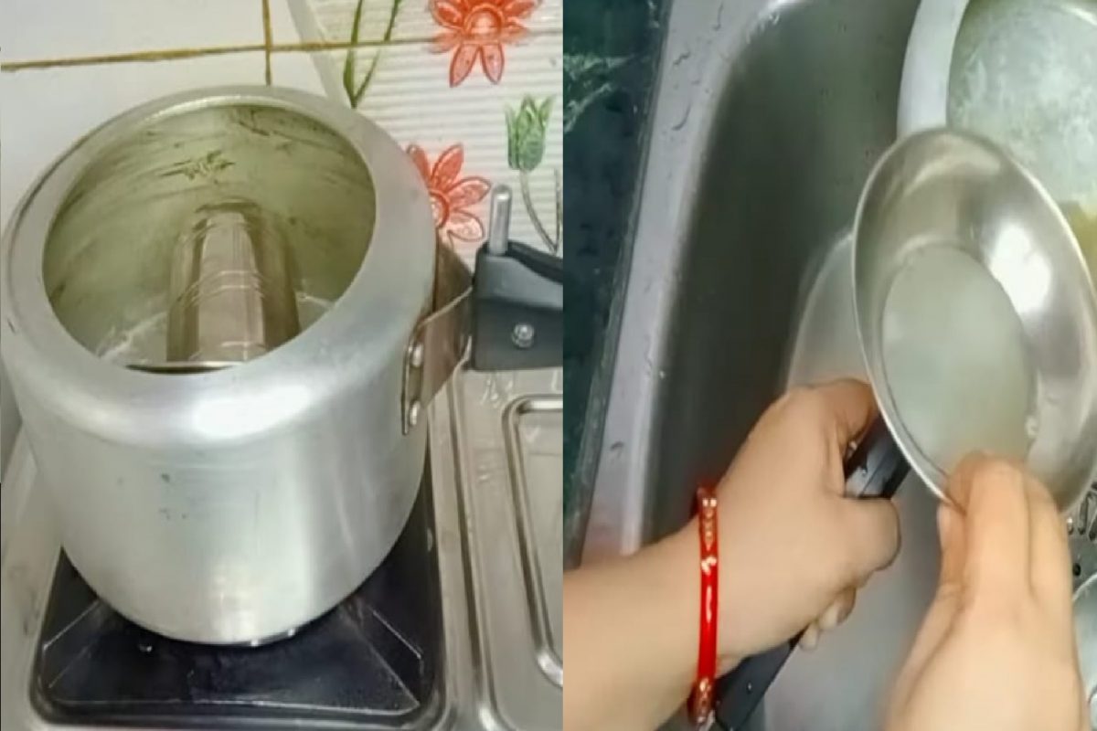 कुकरमध्ये घासा भांडी (फोटो - युट्यूब व्हिीडओ ग्रॅब)