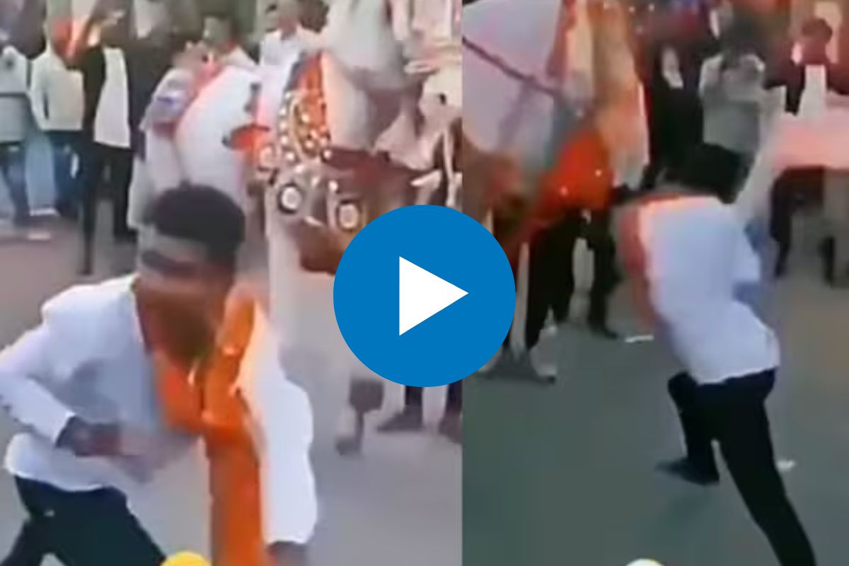 व्यक्तीचा विचित्र डान्स पाहून संतापला घोडा