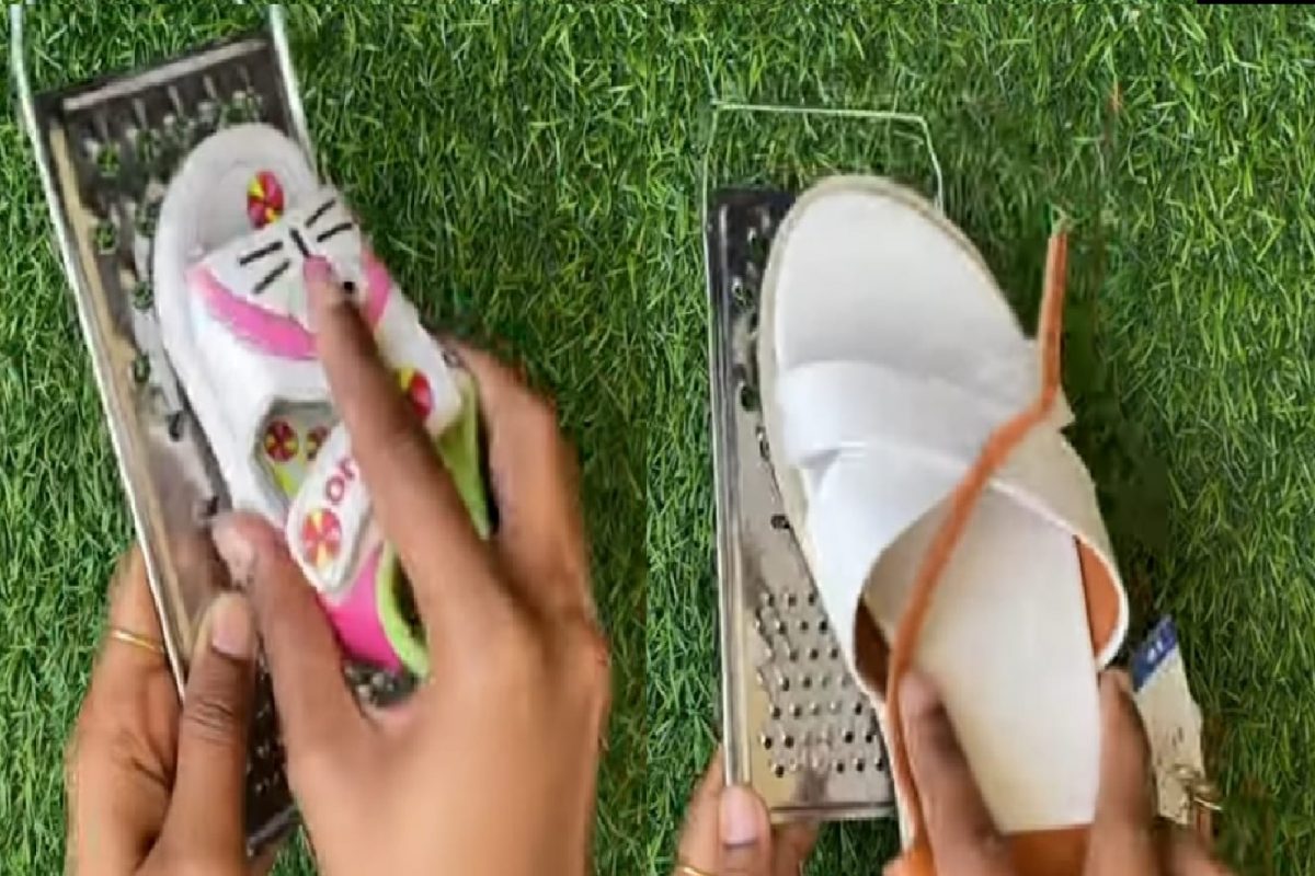 किसणीवर घासा चप्पल (फोटो - युट्यूब व्हिडीओ ग्रॅब)