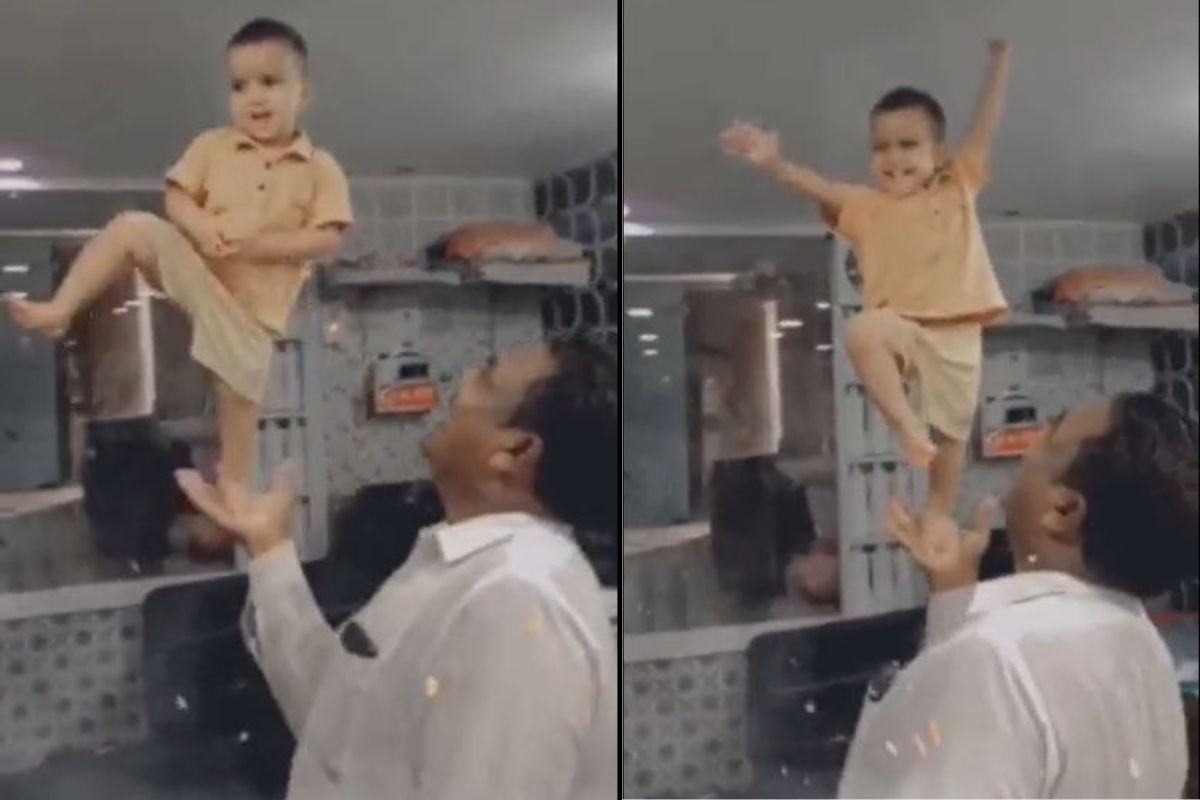 आजोबांच्या तळहातावर नातवाचा डान्स