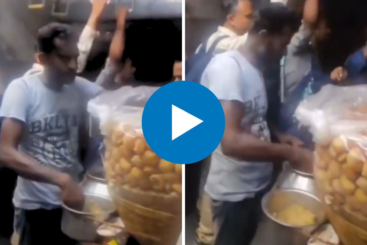 चालत्या ट्रेनमध्ये व्यक्तीने मांडलं पाणीपुरीचं दुकान