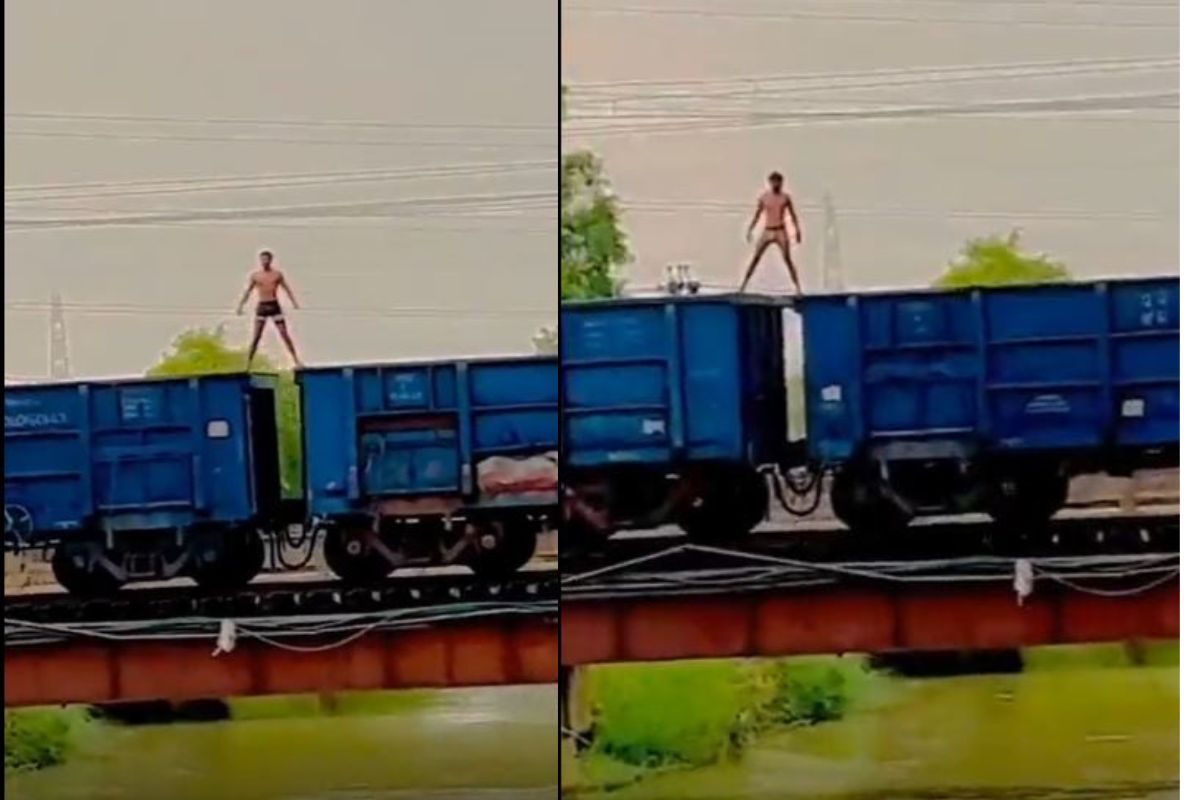 धावत्या मालगाडीच्या छतावर स्टंट