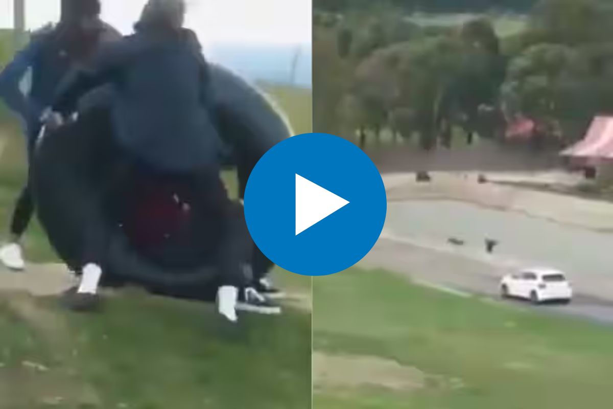 मित्राला टायरवर बसवलं आणि दिलं ढकलून