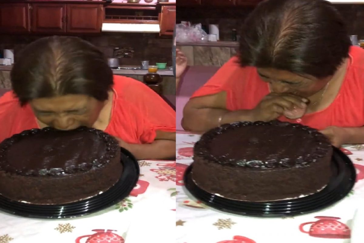 केक खाल्ल्यावर पडले महिलेचे दात (फोटो - ट्विटर व्हिडीओ ग्रॅब)