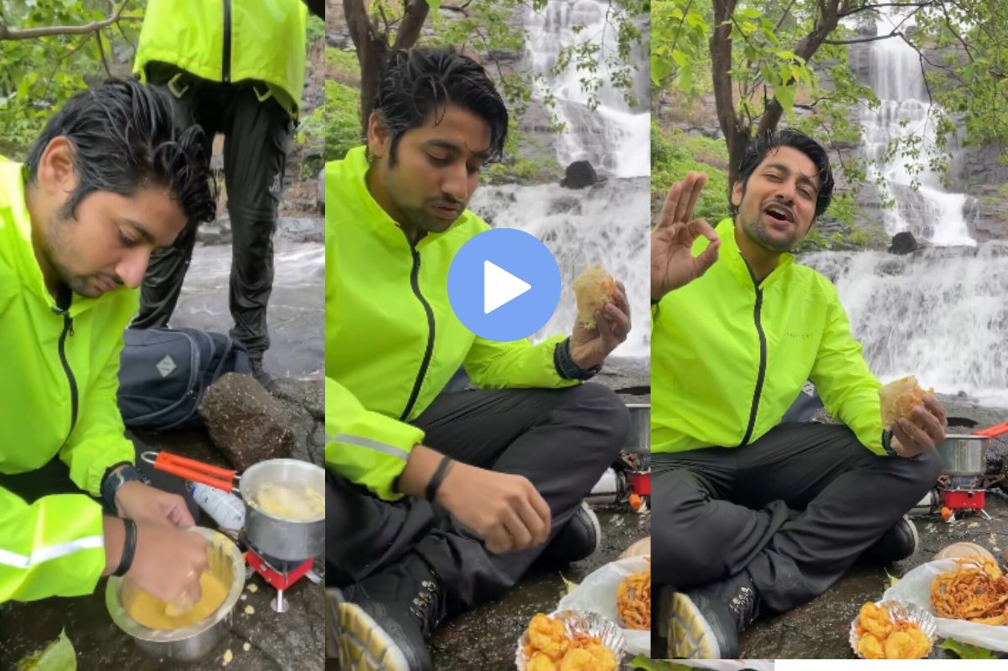 धबधब्याच्या काठीच आकाशनं मांडली चूल; निसर्गाच्या सानिध्यात बनवला 'हा' खास पदार्थ