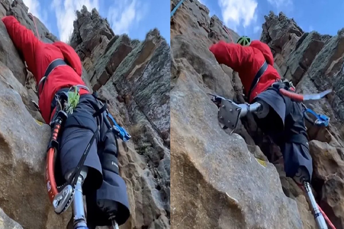 दोन्ही पाय नसताना चढतोय डोंगर (फोटो - ट्विटर व्हिडीओ ग्रॅब)