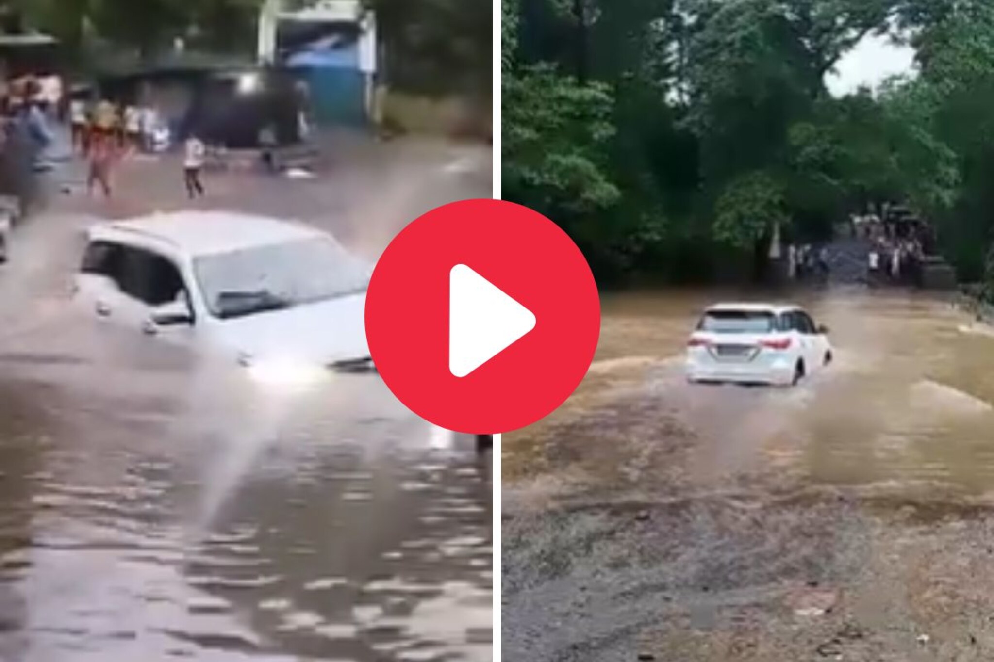 पूराच्या पाण्यात फॉर्च्युनर अडकली, पुढे घडलं असं की....पाहा VIdeo