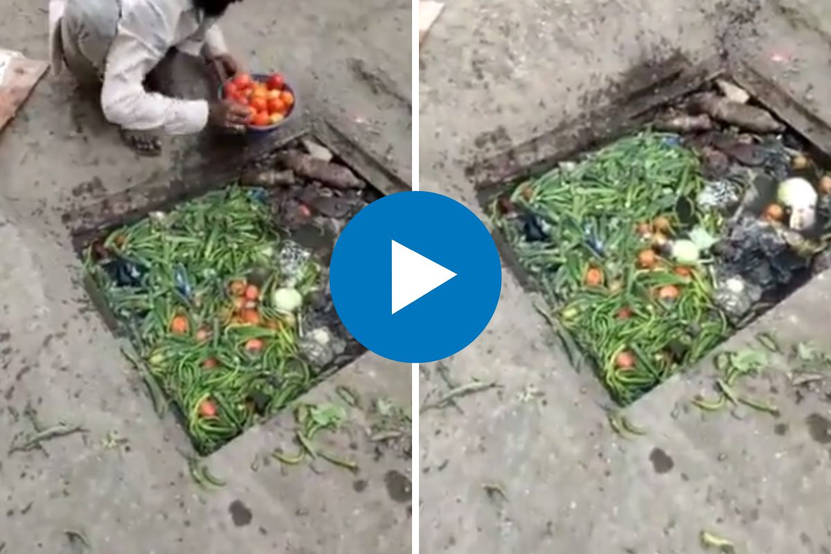 विक्रेत्यानं गटारीच्या पाण्यात धुतला भाजीपाला