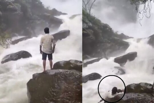 पाय घसरून धबधब्यात पडला
