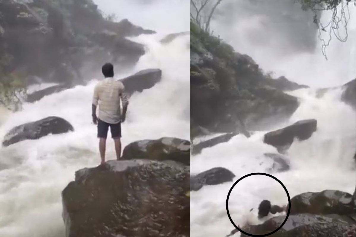 पाय घसरून धबधब्यात पडला