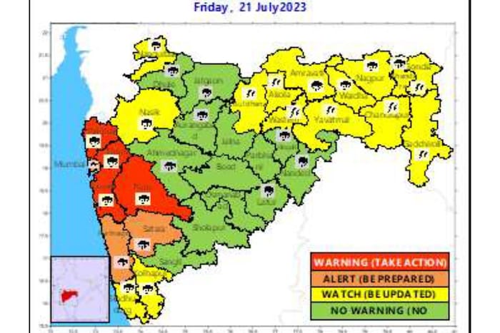 तर मुंबई, रत्नागिरी आणि सातारा इथे ऑरेंज अलर्ट जारी करण्यात आला आहे