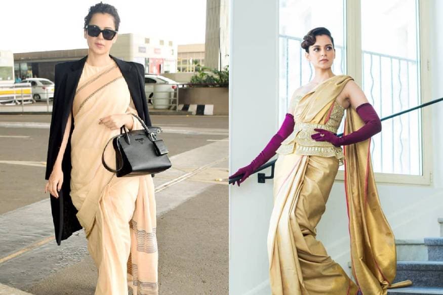 bollywood queen kangana ranaut wears a rs 600 saree pics posted in twitter by her sister