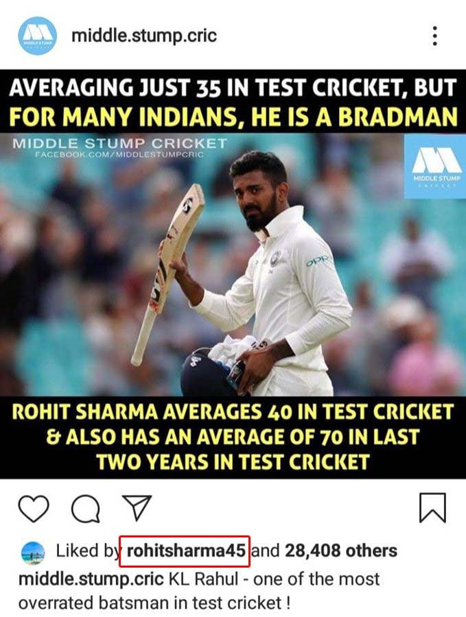 Rohit Sharma controversially likes a dig taken at KL Rahul