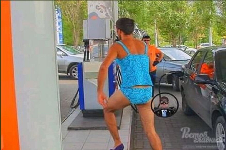 Petrol Pump offering free petrol to customers on coming in bikini