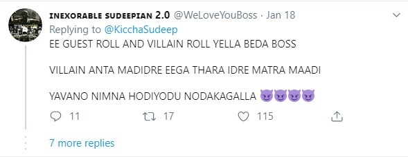 Fans requested Kichcha Sudeep to not to act in guest and villain role