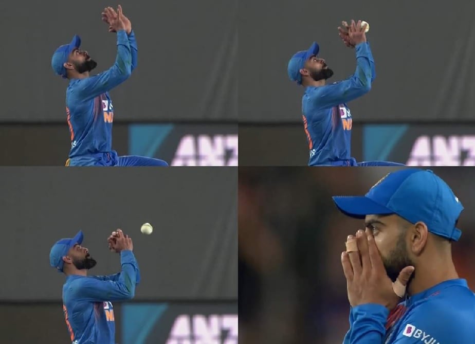 Virat Kohli misjudges a sitter to give Ross Taylor a reprieve in the 2nd T20I