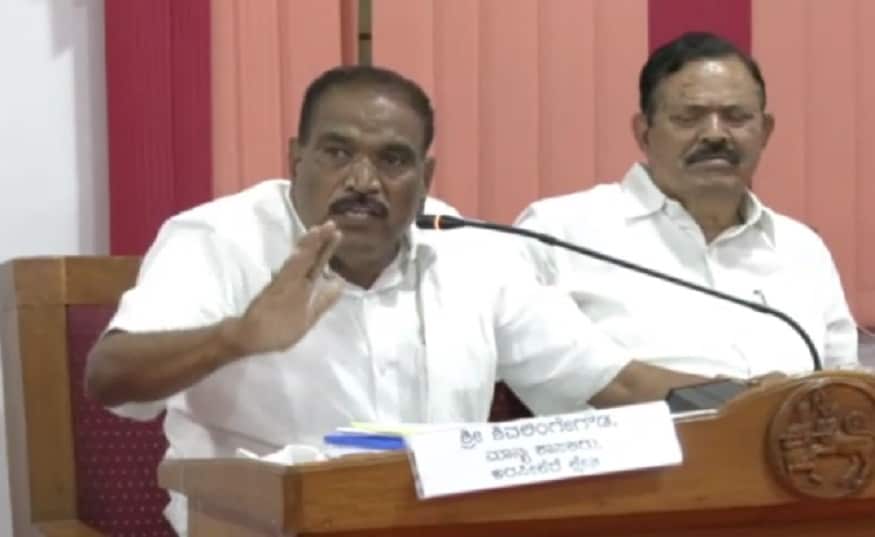 JDS MLA Shivalingegowda hits out at Forest Officers in Meeting at Hassan.