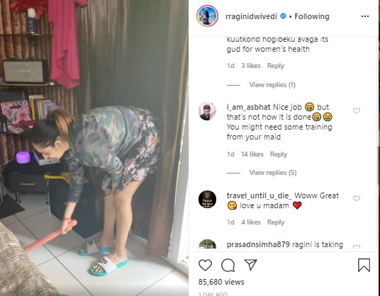 Ragini Dwivedi is giving tips to how to dress up while sweeping
