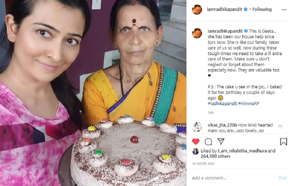 Radhika Pandit baked a cake for her house help lady Geetas birthday