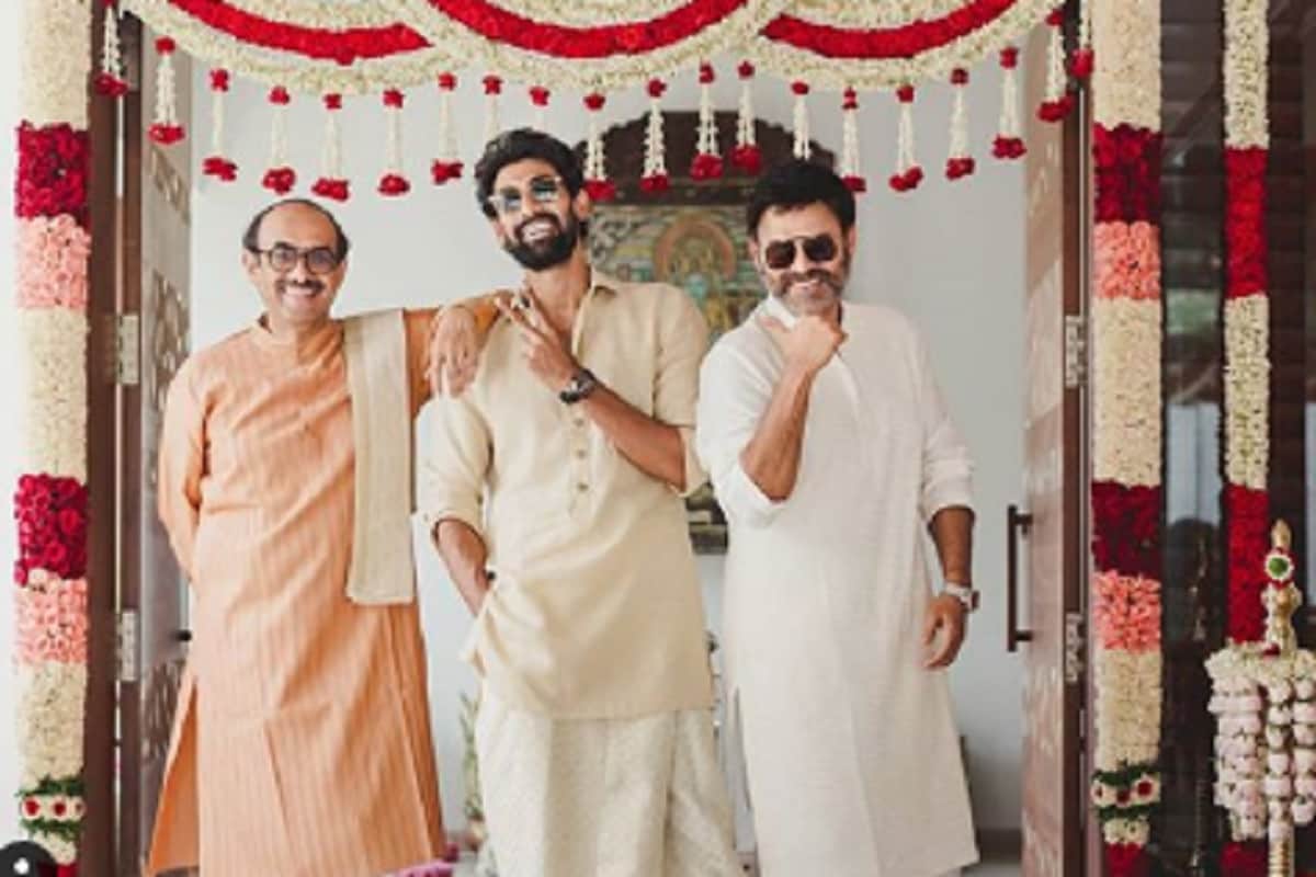 rana daggubati poses for camera with his uncle venkatesh and father suresh babu befor his wedding