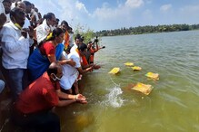 ಬಾಗಿನ ರಾಜಕೀಯ: ಒಂದೇ ಕೆರೆಗೆ ಪ್ರತ್ಯೇಕವಾಗಿ ಬಾಗಿನ ಬಿಟ್ಟ ಕಾಂಗ್ರೆಸ್- ಜೆಡಿಎಸ್  ಶಾಸಕರು