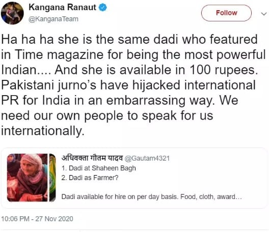 kangana tweet