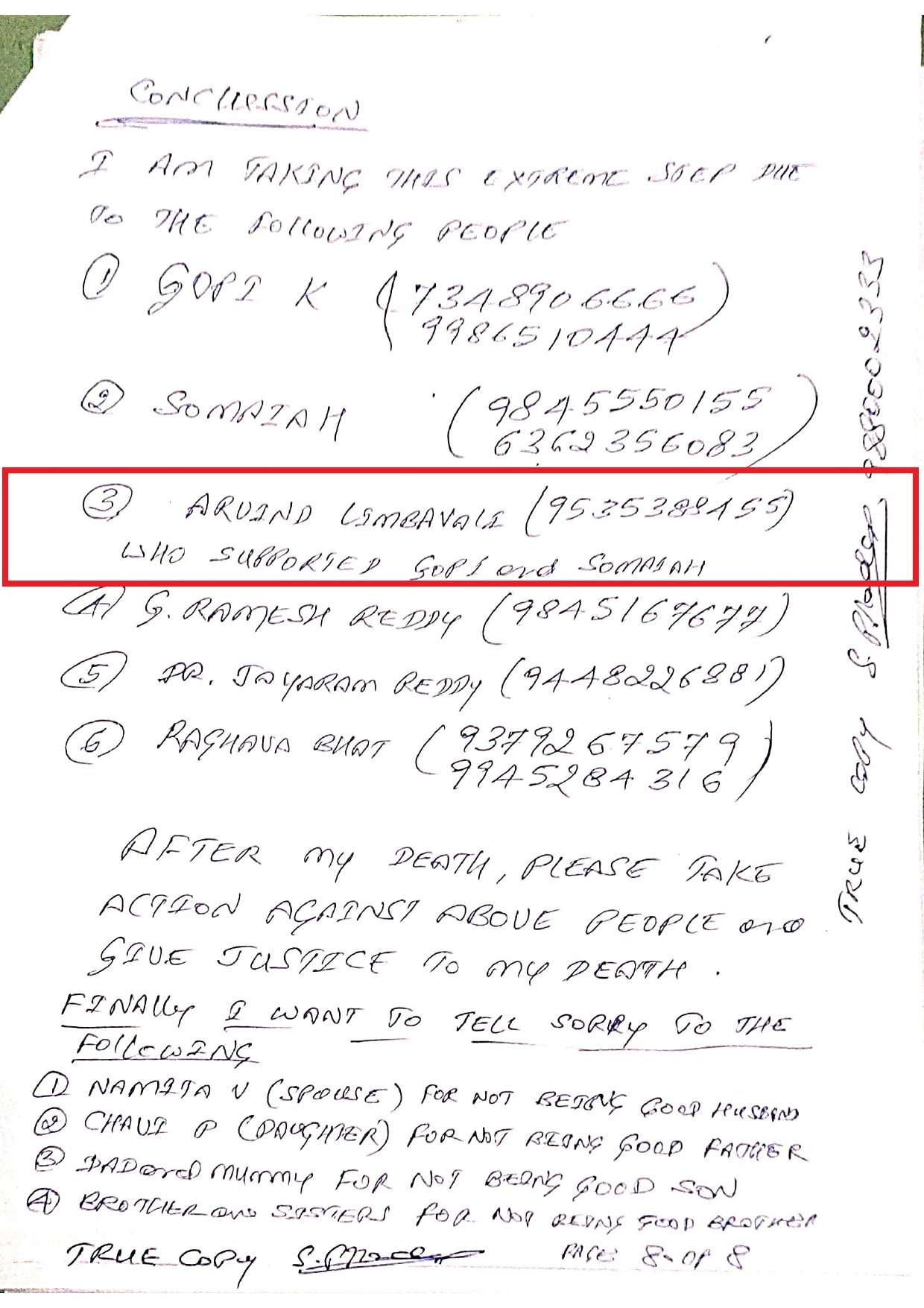 Bengaluru man dies by suicide arvind limbavali name in death note sns