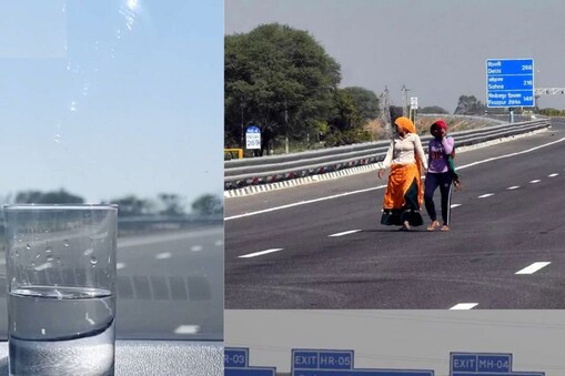 ದೆಹಲಿ-ಮುಂಬೈ ಎಕ್ಸ್​​ಪ್ರೆಸ್​ವೇನಲ್ಲಿ ವಾಟರ್ ಗ್ಲಾಸ್​ ಟೆಕ್ಸ್ ಮಾಡುವ ಫೋಟೋ