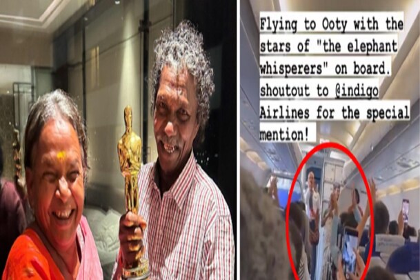 ಆಸ್ಕರ್ ಪ್ರಶಸ್ತಿ ಪಡೆದ ‘ಎಲಿಫೆಂಟ್ ವಿಸ್ಪರರ್ಸ್’, ಊಟಿ ವಿಮಾನದಲ್ಲಿ ದಂಪತಿಗೆ ಸಿಳ್ಳೆ, ಚಪ್ಪಾಳೆಯ ಗೌರವ