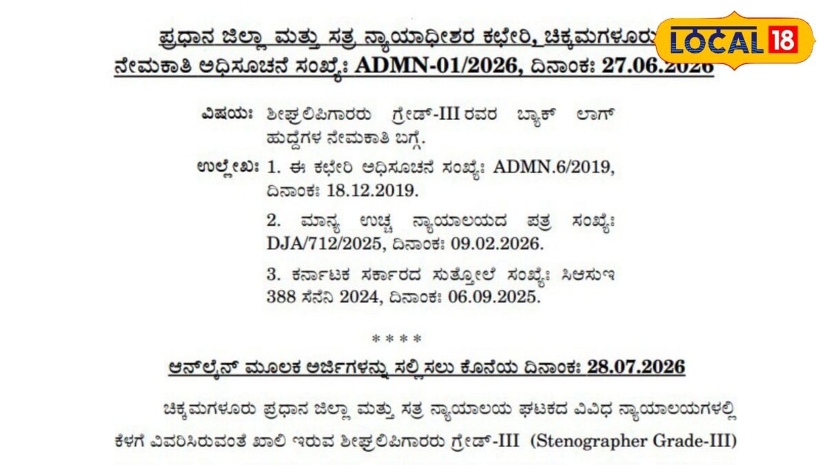 Govt Job: ಸರಕಾರಿ ಕೆಲಸ ಹುಡುಕುವವರಿಗೆ ಬಂಪರ್ ಆಫರ್, ಚಿಕ್ಕಮಗಳೂರು ನ್ಯಾಯಾಲಯದಲ್ಲಿ 61 ಹುದ್ದೆಗಳ ಭರ್ತಿಗೆ ಅರ್ಜಿ ಆಹ್ವಾನ!