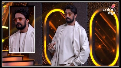 ಕಿಚ್ಚನ ಮಸ್ತ್ ಲುಕ್; ಹಾಫ್ ವೈಟ್ ಬಣ್ಣದ ಡ್ರೆಸ್ ಅಲ್ಲಿ ಜಗಮಗ! (ಚಿತ್ರ ಕೃಪೆ: ಕಲರ್ಸ್​ ಕನ್ನಡ ಇನ್​ಸ್ಟಾಗ್ರಾಮ್)