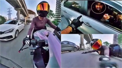 ಮಹಿಳಾ ಬೈಕರ್ಗೆ ಬೇಕಂತಲೇ ಡಿಕ್ಕಿ ಹೊಡೆದ ಕಾರು ಚಾಲಕ ಮಹಿಳಾ ಬೈಕರ್ಗೆ ಬೇಕಂತಲೇ ಡಿಕ್ಕಿ ಹೊಡೆದ ಕಾರು ಚಾಲಕ