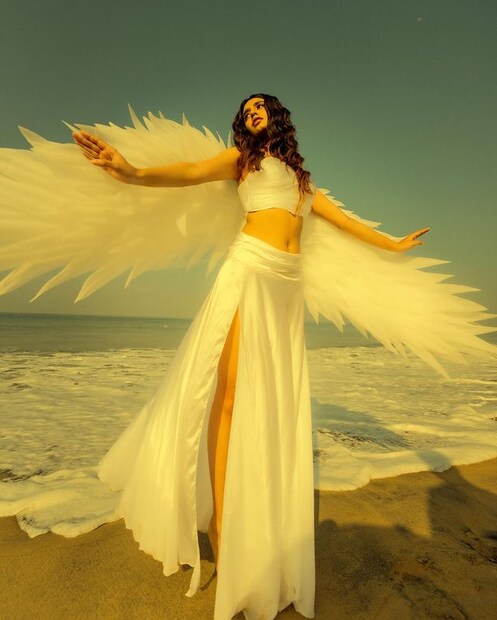  'അവൾ ആകാശത്തുനിന്നു വീണു. അവന്റെ സ്വപ്നങ്ങളുടെ മടിത്തട്ടിലേക്ക്' ഇതായിരുന്നു' ചിത്രത്തിന് നൽകിയിരിക്കുന്ന കുറിപ്പ്. (Photo: Priya P.Varreir/ instagram)