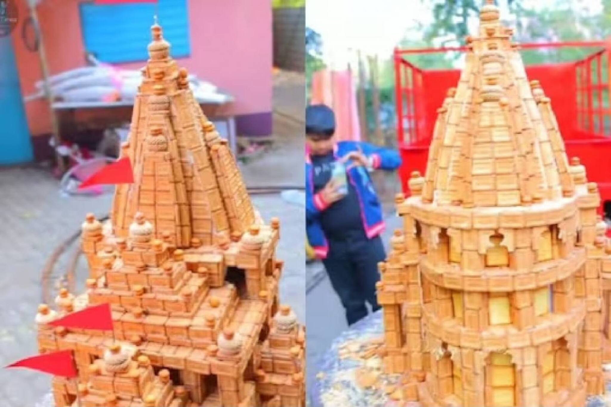 പാർലെ-ജി മന്ദിർ; 20 കിലോ പാർലെ-ജി ബിസ്‌ക്കറ്റ് കൊണ്ട് അയോധ്യ ക്ഷേത്രത്തിന്റെ മാതൃക