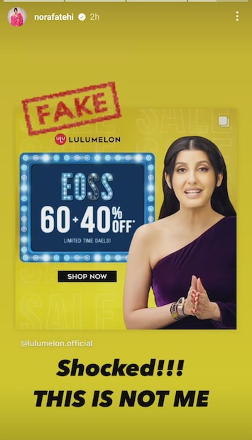  വസ്ത്ര ബ്രാന്‍ഡായ ലുലുമെലോണ്‍ പങ്കുവെച്ച ഒരു ഓഫറുമായി ബന്ധപ്പെട്ട പരസ്യം ശ്രദ്ധയില്‍പ്പെട്ടതോടെയാണ് താനും ഡീപ് ഫേക്കിന് ഇരയായ വിവരം നോറ ഫത്തേഹി അറിയുന്നത്