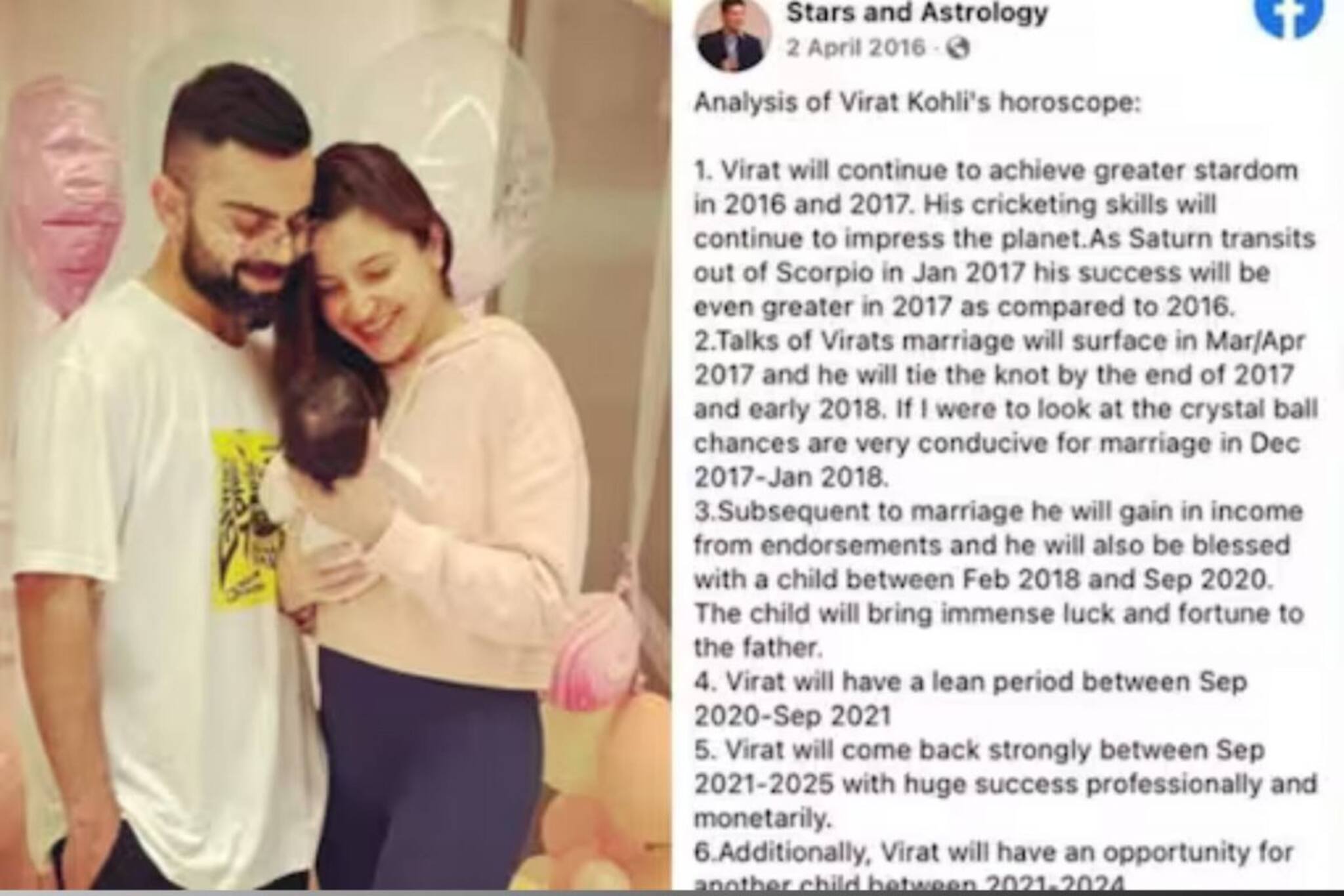 വിരാട് കോഹ്ലിയുടെ രണ്ടാമത്തെ കുട്ടിയെ കുറിച്ചുള്ള ജ്യോൽസ്യന്‍റെ പ്രവചനം ആരാധകരെ ഞെട്ടിക്കുന്നു