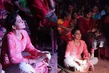 നാട്ടിലെ  ഉത്സവപറമ്പിൽ നിലത്തിരുന്ന് നാടകം കണ്ട് അനുശ്രീ ; ചിത്രങ്ങൾ വൈറൽ