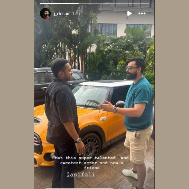 ആസിഫ് അലിയെ ജഗത് ദേശായി കണ്ടുമുട്ടിയതിന്റെയും പരിചയപ്പെട്ടതിന്റെയും ചിത്രവും ക്യാപ്‌ഷനും 