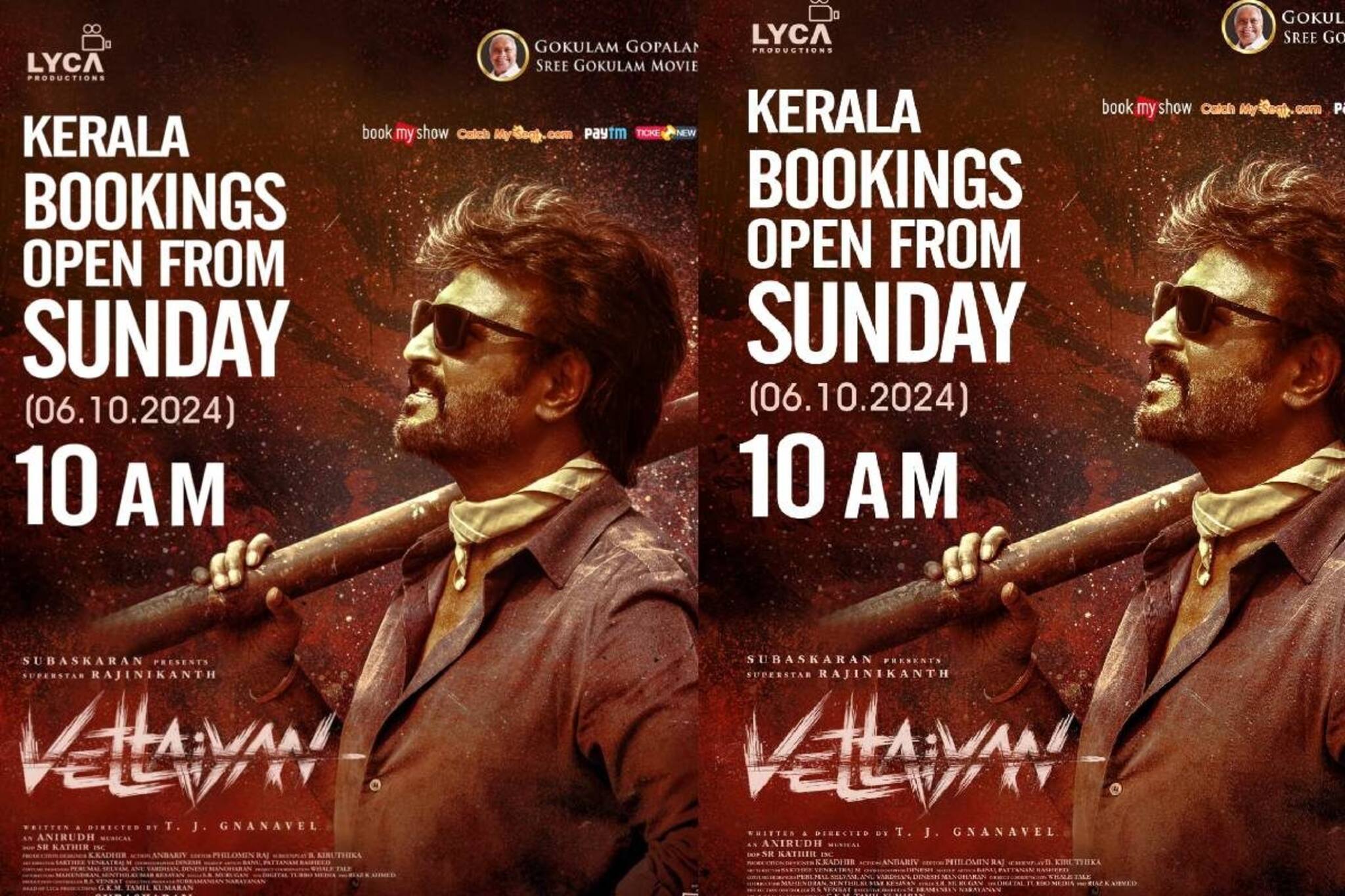 'തലൈവർ വരുന്നു'; രജനികാന്ത് - ടി ജെ ജ്ഞാനവേൽ ചിത്രം 'വേട്ടയ്യൻ' കേരളാ ബുക്കിംഗ് നാളെ മുതൽ