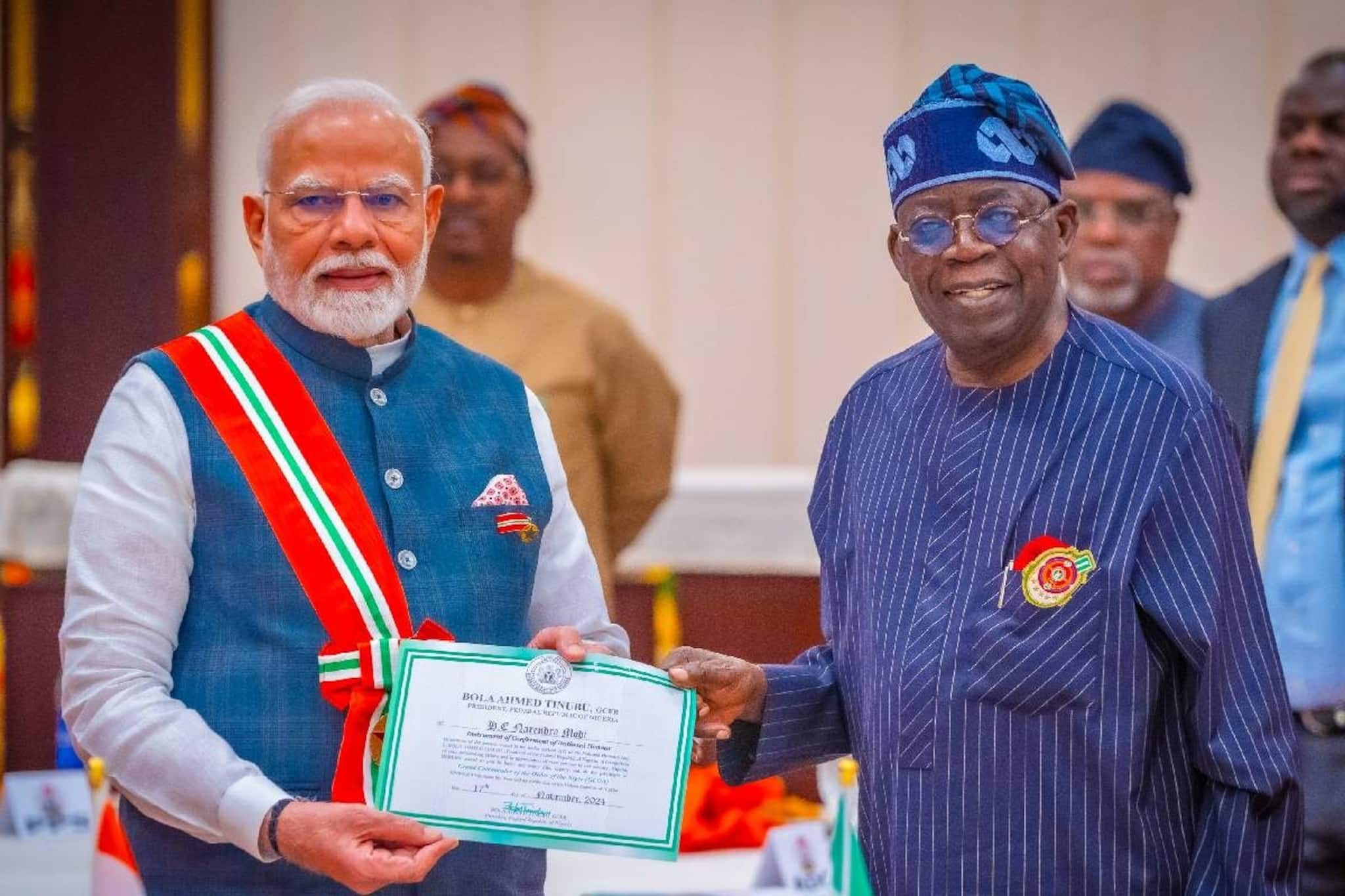 പ്രധാനമന്ത്രി നരേന്ദ്രമോദിക്ക് നൈജീരിയയുടെ പരമോന്നത സിവിലിയൻ പുരസ്കാരം